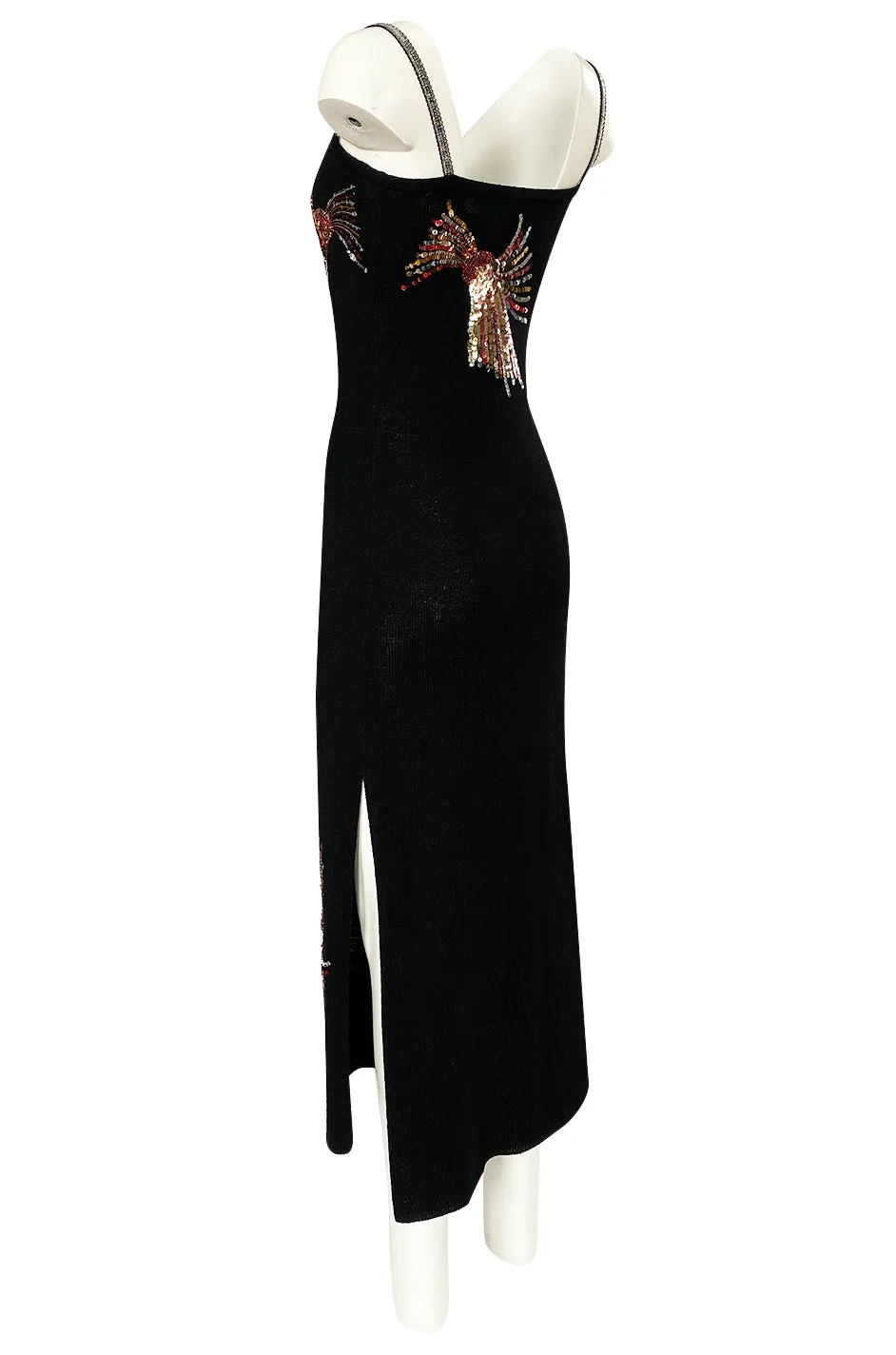 Stunning 1970s Adolfo Black Knit w Sequin & Rhinestone Detailing Dress
