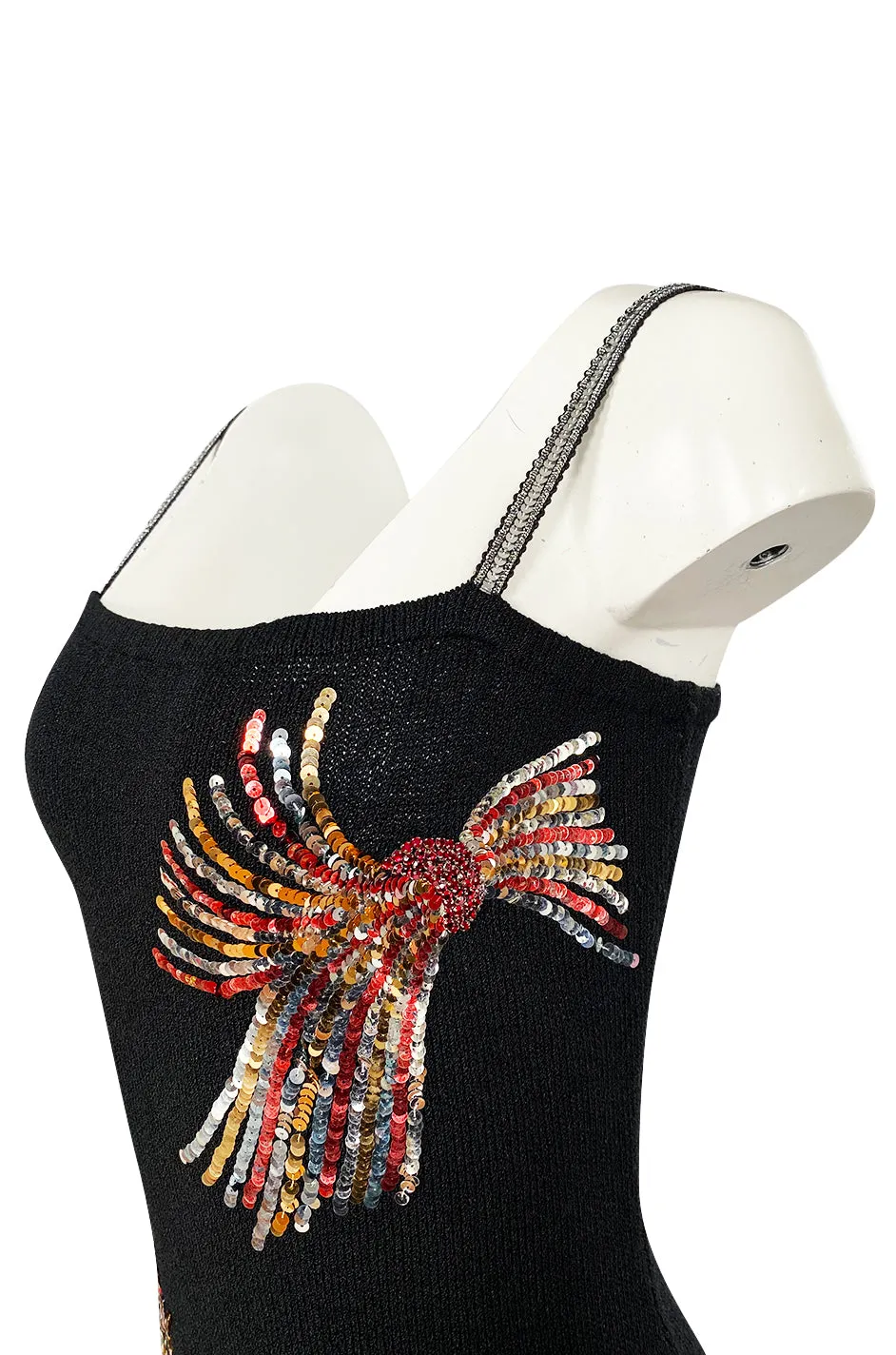Stunning 1970s Adolfo Black Knit w Sequin & Rhinestone Detailing Dress