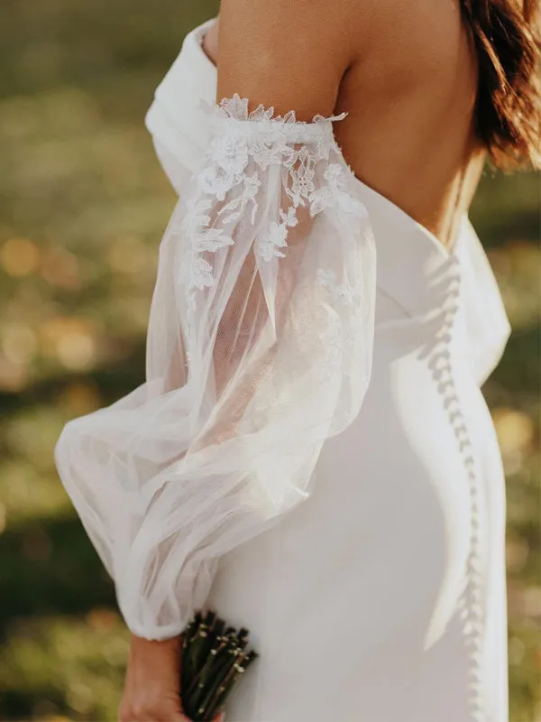 Stunning Straight Mermaid With Sleeve Lace Simple Wedding Dresses. WDS0095