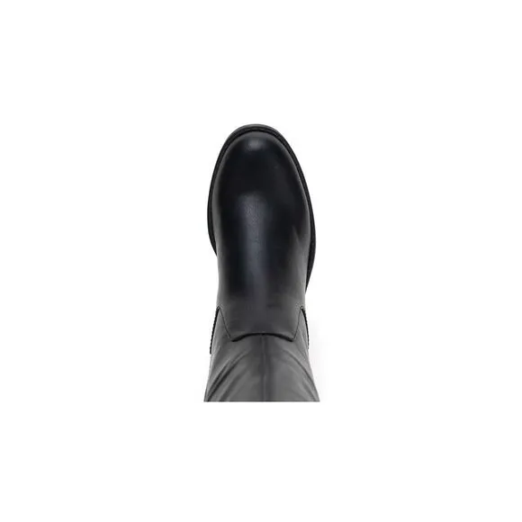 SUN STONE Womens Black Stretch Gore Wide Calf Round Toe Block Heel Boots 6