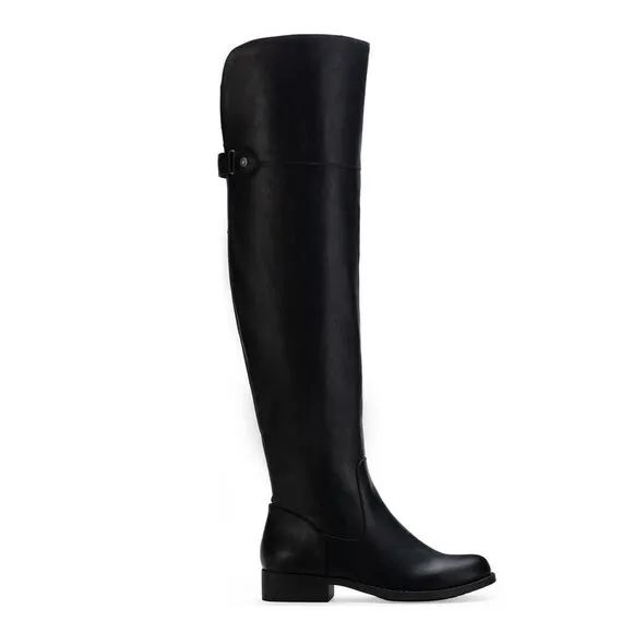 SUN STONE Womens Black Stretch Gore Wide Calf Round Toe Block Heel Boots 6