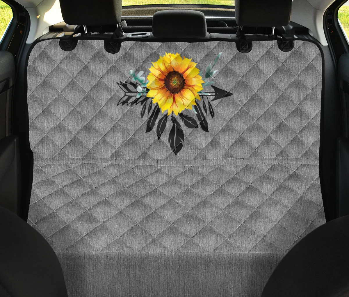 Sunflower Boho Dreamcatcher Light Gray Faux Denim Back Seat Cover Protector For Pets