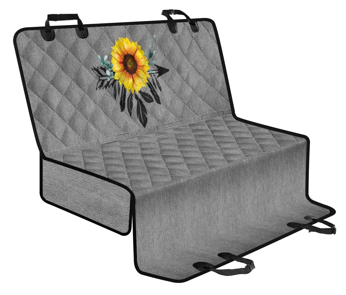 Sunflower Boho Dreamcatcher Light Gray Faux Denim Back Seat Cover Protector For Pets
