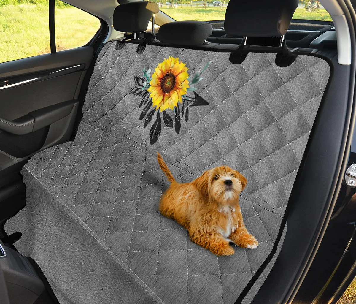 Sunflower Boho Dreamcatcher Light Gray Faux Denim Back Seat Cover Protector For Pets