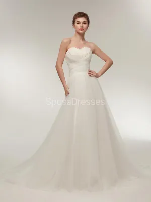 Sweetheart Feather Simple A-line Cheap Wedding Dresses Online, Cheap Bridal Dresses, WD563