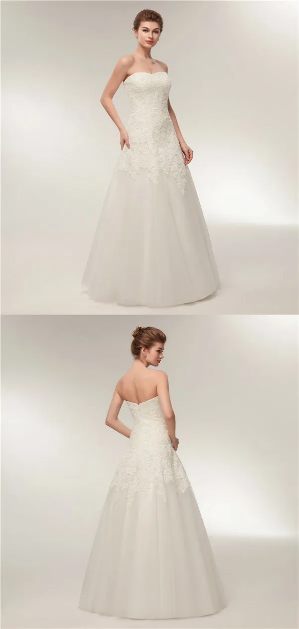 Sweetheart Floor-length Lace Simple Cheap Wedding Dresses, WD0461