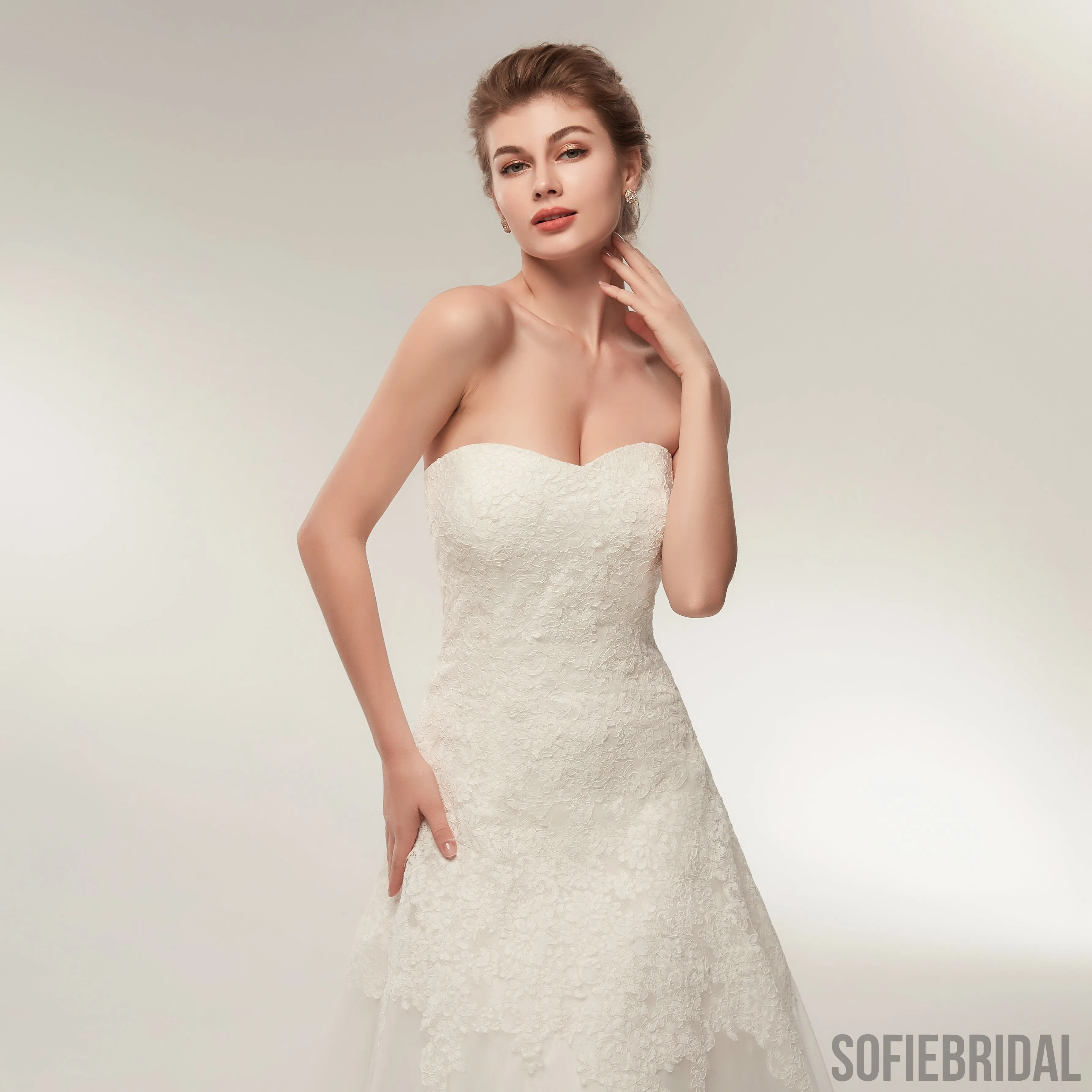 Sweetheart Floor-length Lace Simple Cheap Wedding Dresses, WD0461