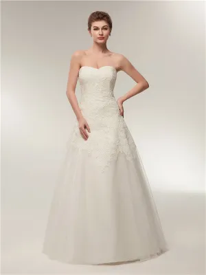 Sweetheart Floor-length Lace Simple Cheap Wedding Dresses, WD0461