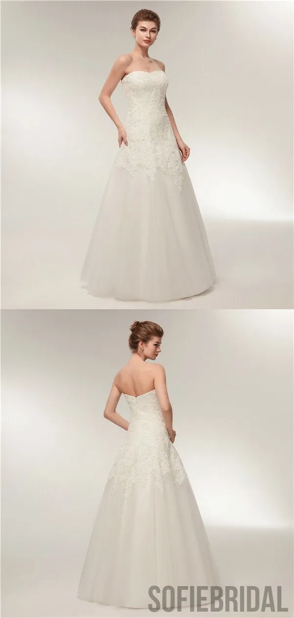 Sweetheart Floor-length Lace Simple Cheap Wedding Dresses, WD0461