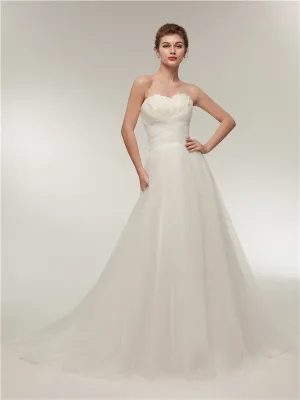 Sweetheart Ivory Tulle Lace up back Wedding Dresses With Train, WD0458