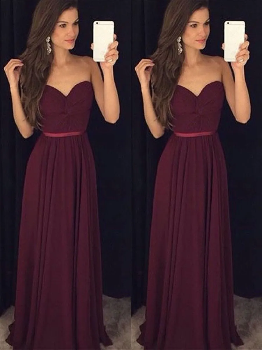Sweetheart Neck Floor Length Maroon Bridesmaid Dress, Maroon Formal Dress, Simple Prom Dress/Evening Dress