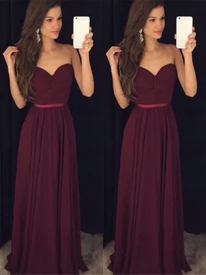 Sweetheart Neck Floor Length Maroon Bridesmaid Dress, Maroon Formal Dress, Simple Prom Dress/Evening Dress