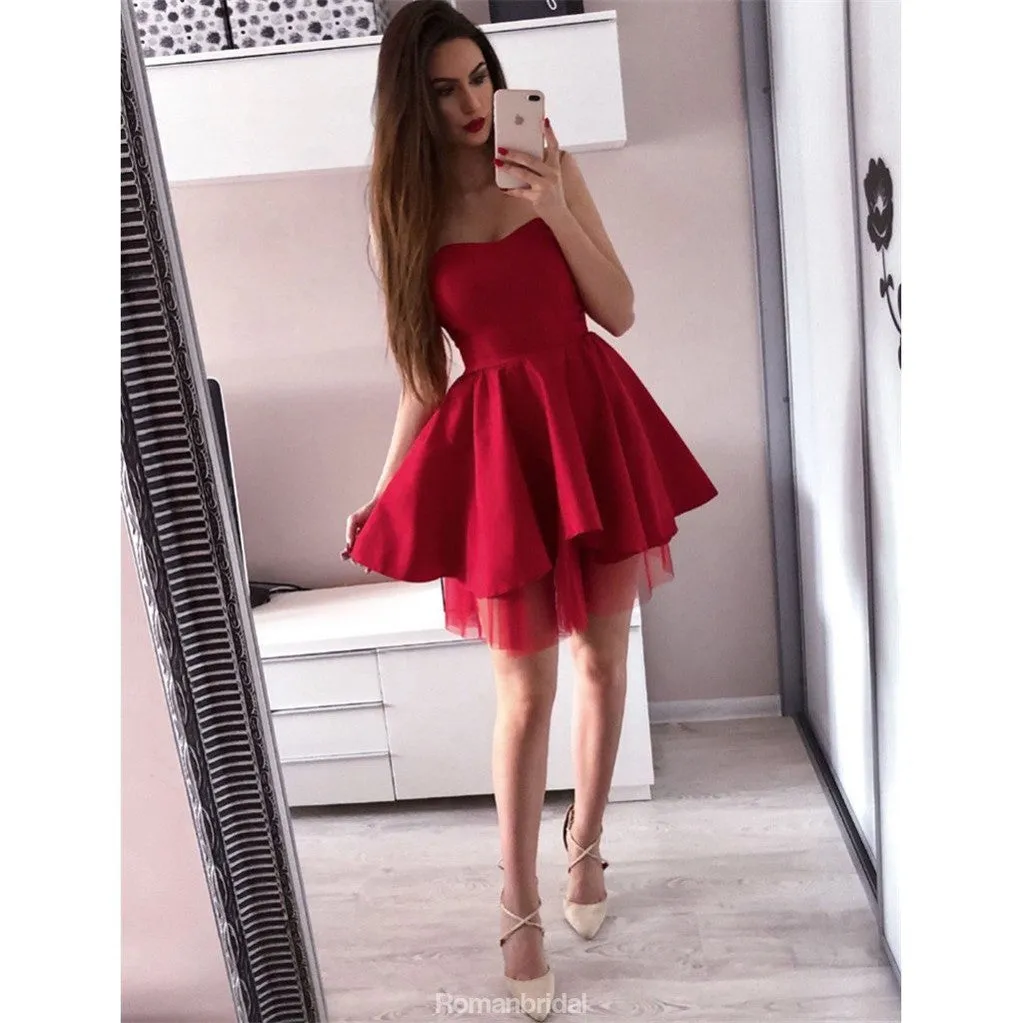 Sweetheart Red Simple Sleeveless Cheap Tulle Sexy Short Homecoming Dresses, HD0467