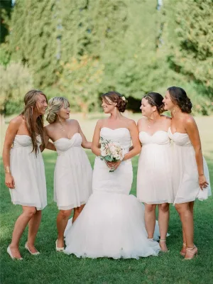 Sweetheart Short Simple Ivory Chiffon Bridesmaid Dresses, BD0565