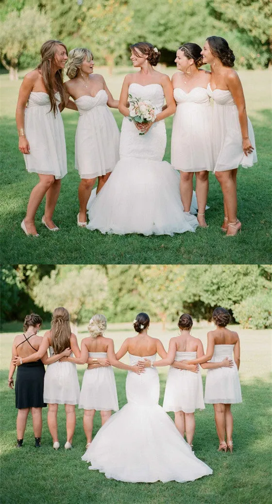 Sweetheart Short Simple Ivory Chiffon Bridesmaid Dresses, BD0565