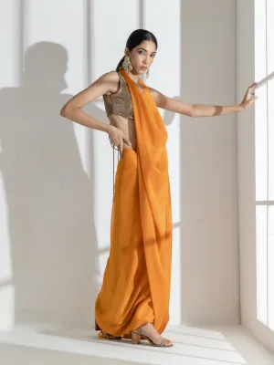 Tahiti yellow Gold texture Chiffon Saree with Beaded lace and Self Blouse Fabric