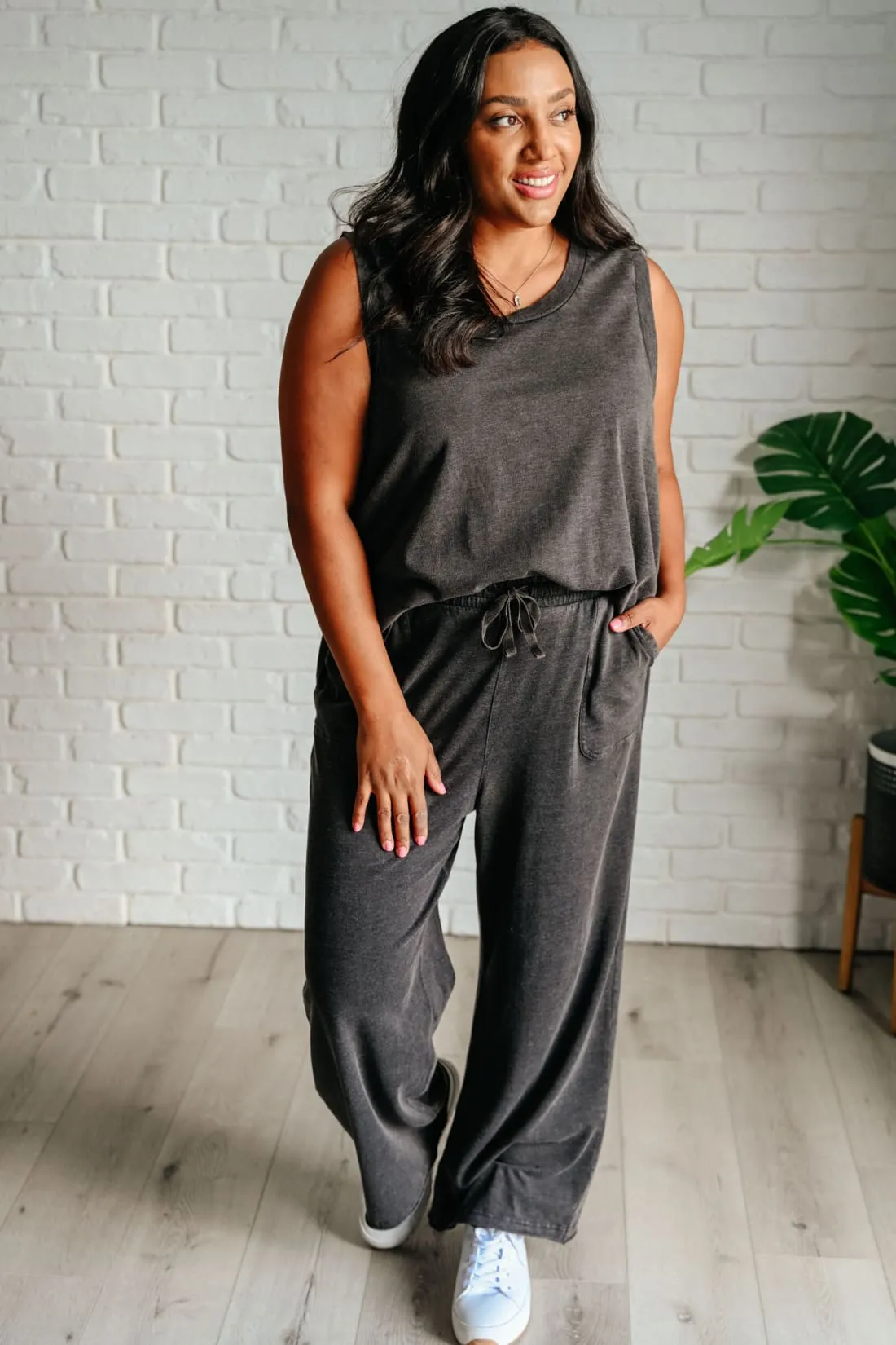 Taking It Easy Tank and Pants Lounge Set in Black