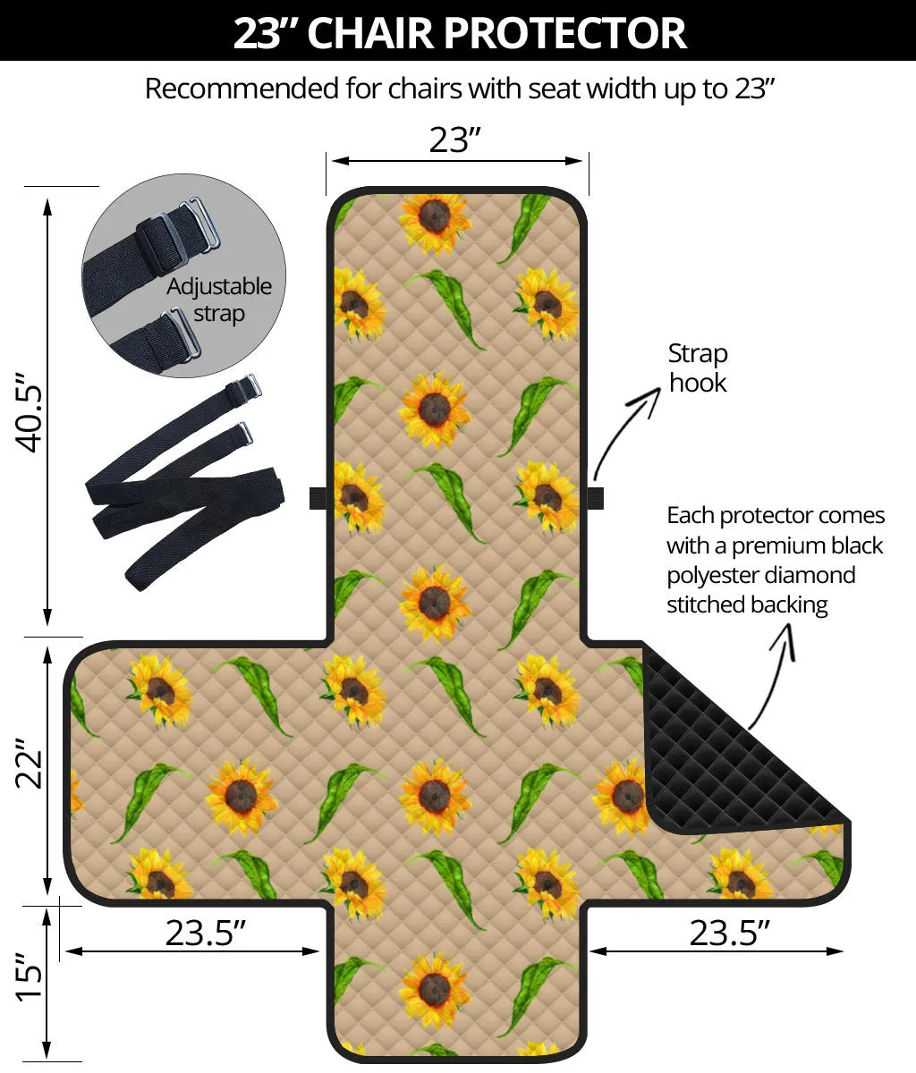 Tan With Rustic Sunflower Pattern 23" Chair Sofa Protector Cover Farmhouse Decor