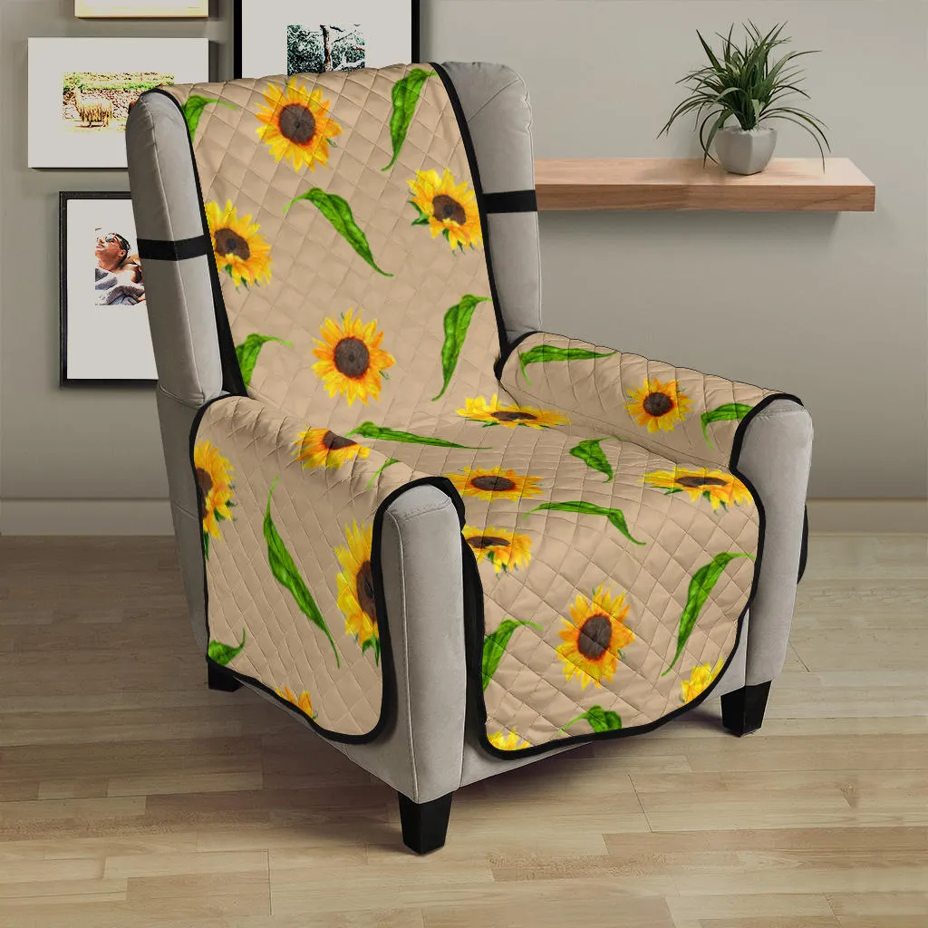 Tan With Rustic Sunflower Pattern 23" Chair Sofa Protector Cover Farmhouse Decor