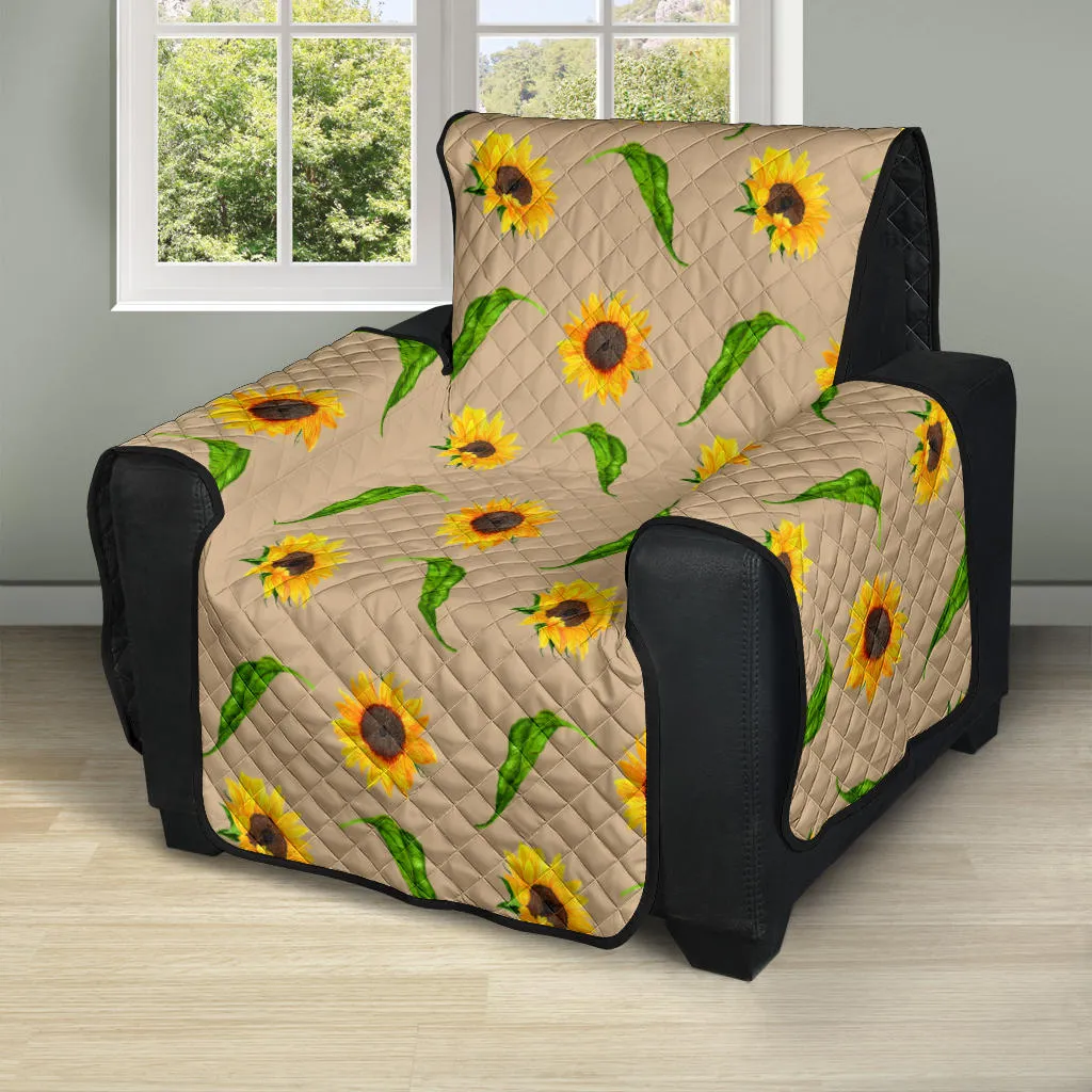 Tan With Rustic Sunflower Pattern 28" Recliner Sofa Protector Slip Cover Farmhouse Decor