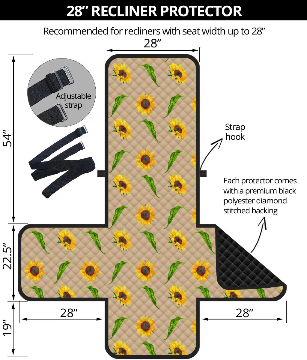 Tan With Rustic Sunflower Pattern 28" Recliner Sofa Protector Slip Cover Farmhouse Decor