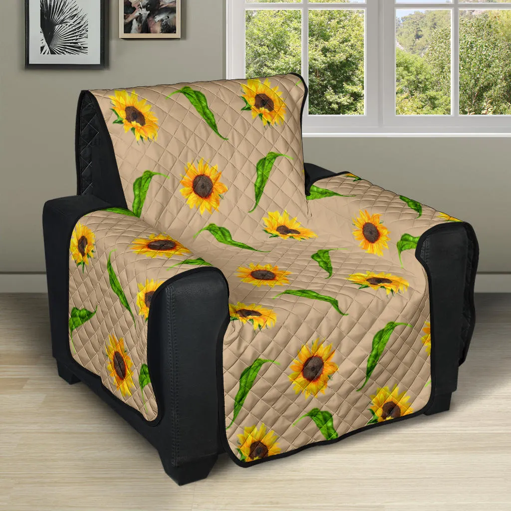 Tan With Rustic Sunflower Pattern 28" Recliner Sofa Protector Slip Cover Farmhouse Decor