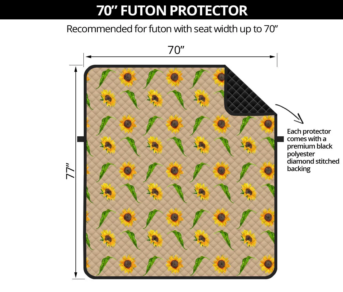 Tan With Rustic Sunflower Pattern 70" Futon Sofa Protector Farmhouse Home Decor