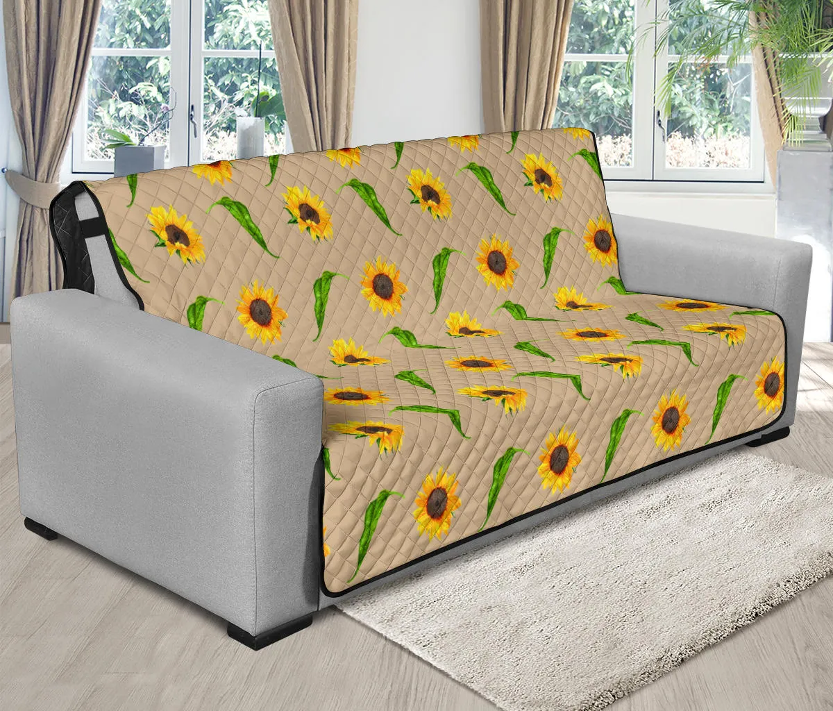 Tan With Rustic Sunflower Pattern 70" Futon Sofa Protector Farmhouse Home Decor