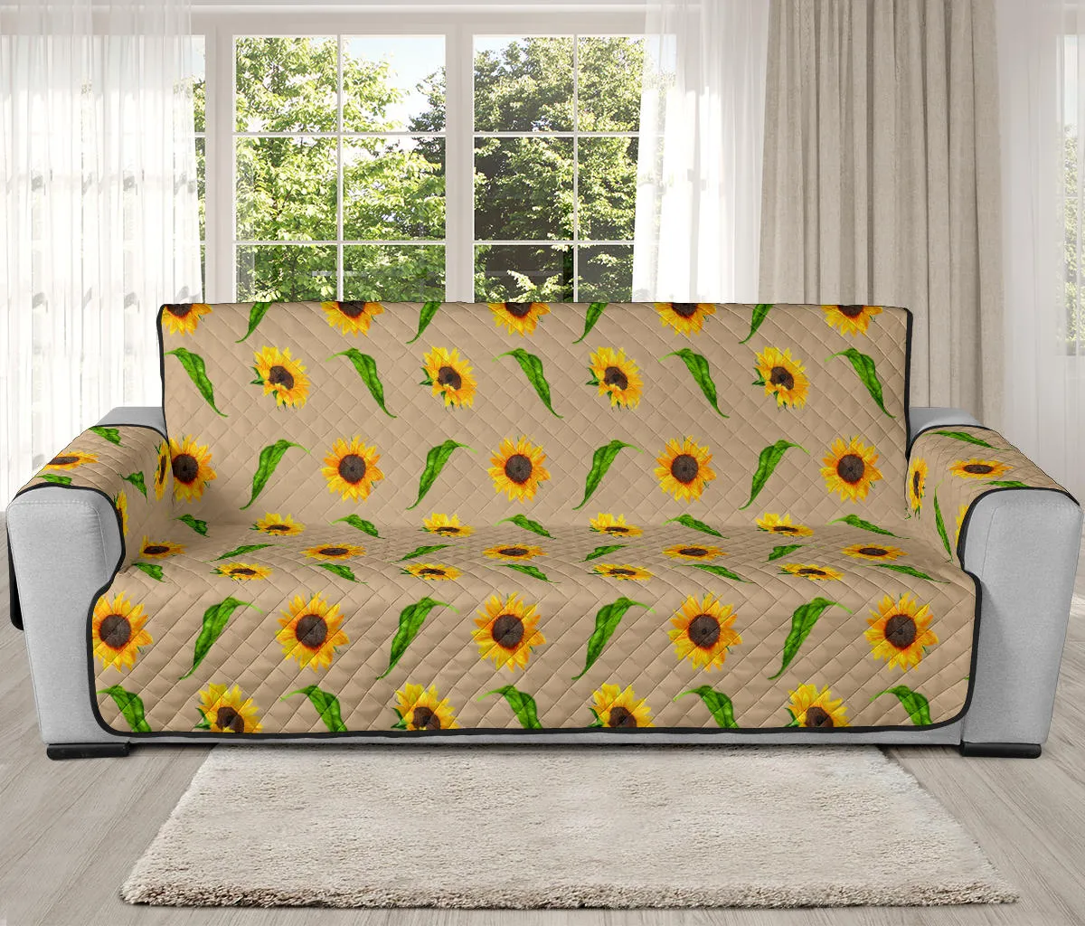 Tan With Rustic Sunflower Pattern 78" Seat Width Sofa Protector Couch Slip Cover