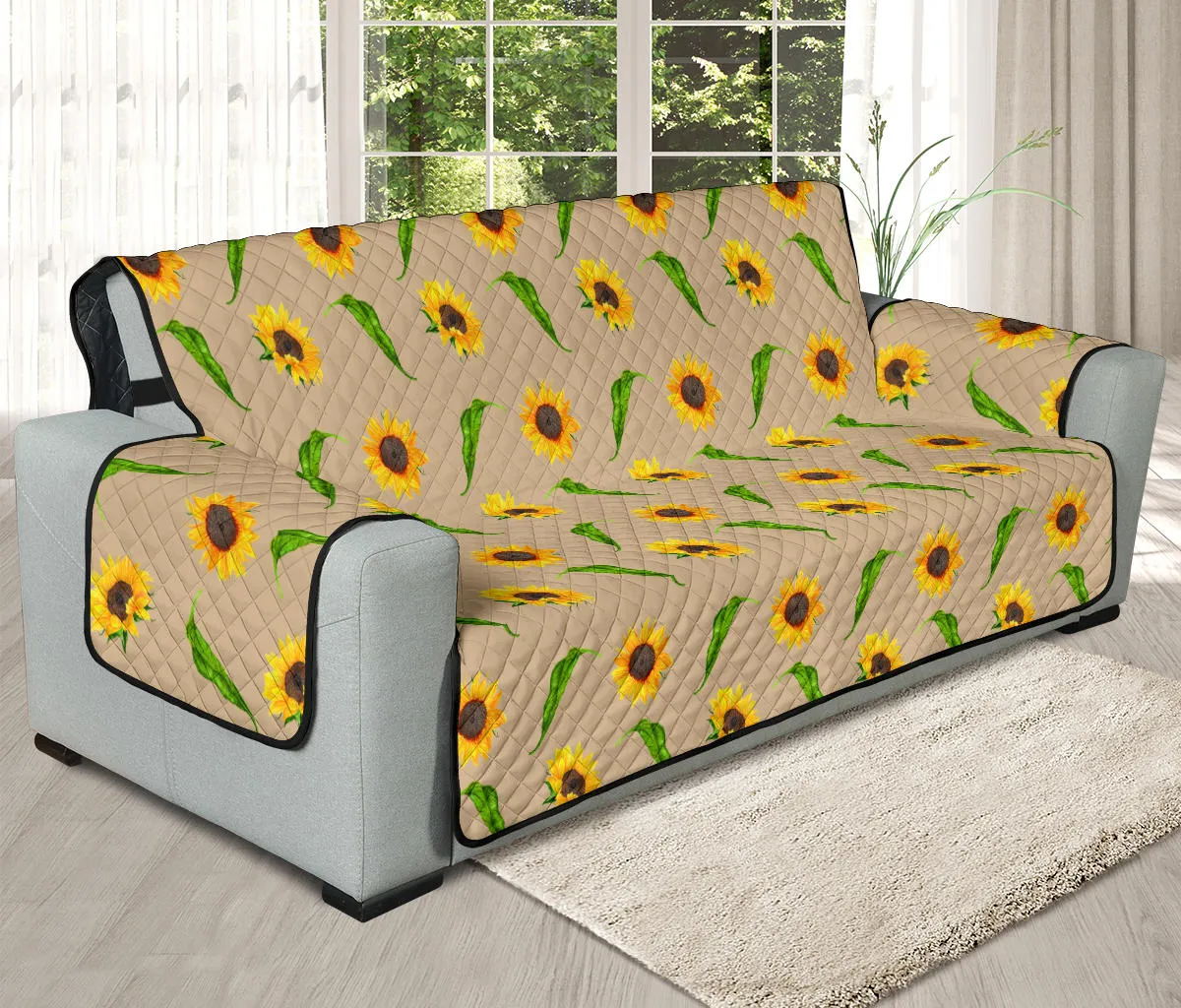 Tan With Rustic Sunflower Pattern 78" Seat Width Sofa Protector Couch Slip Cover