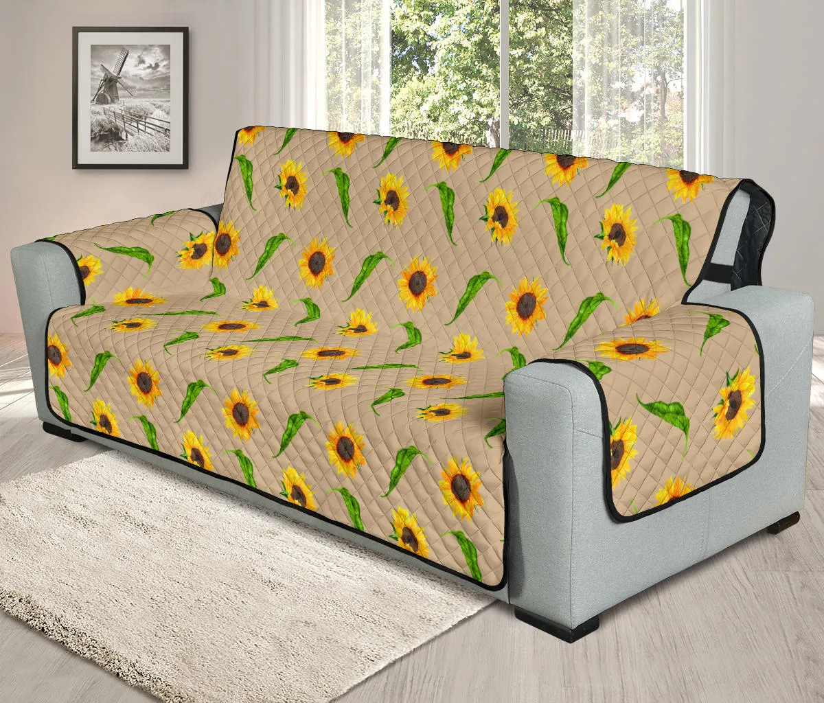 Tan With Rustic Sunflower Pattern 78" Seat Width Sofa Protector Couch Slip Cover