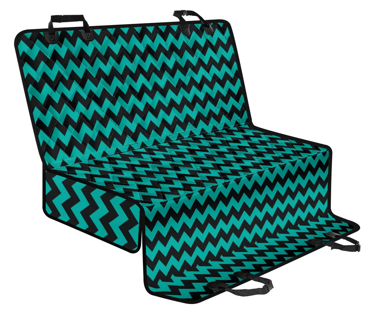 Teal and Black Chevron Pet Seat Cover For Back Bench Seat