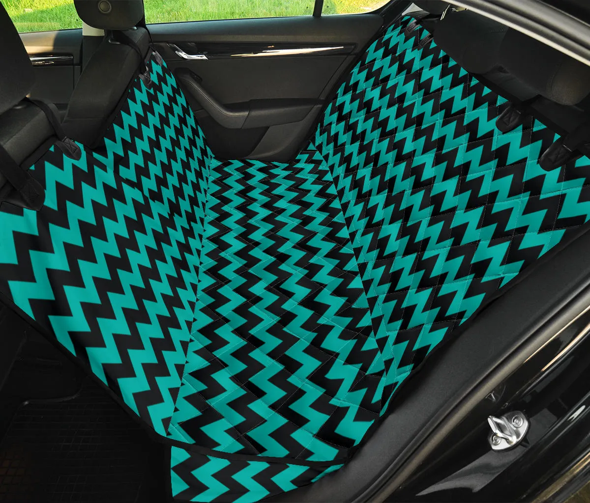 Teal and Black Chevron Pet Seat Cover For Back Bench Seat