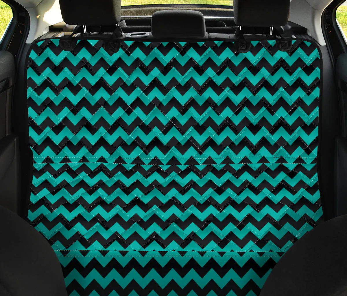 Teal and Black Chevron Pet Seat Cover For Back Bench Seat