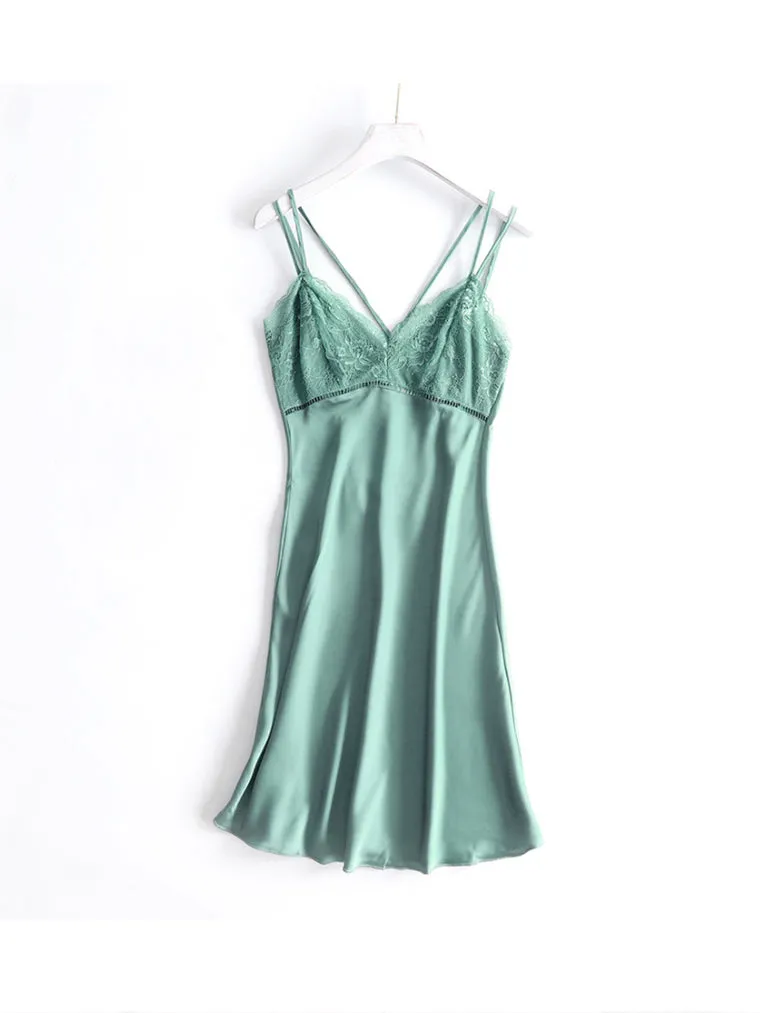 Teal Silky Lace-Trim Slip