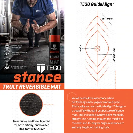 TEGO Stance Truly Reversible Yoga Mat with GuideAlign - With Bag  ( Bronze Navy )