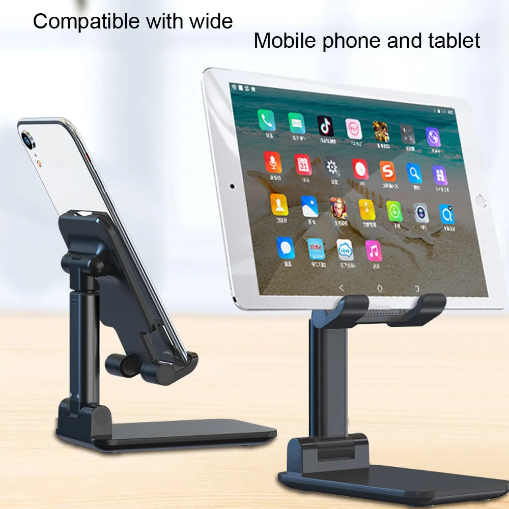Telescopic Folding Mobile Phone Bracket Aluminum Alloy Flat Universal Tablet Desktop Stand black
