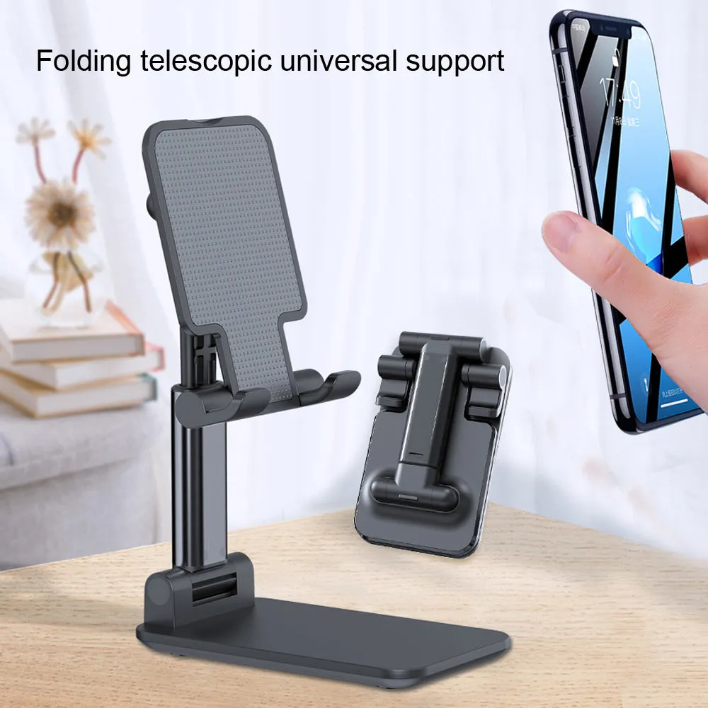 Telescopic Folding Mobile Phone Bracket Aluminum Alloy Flat Universal Tablet Desktop Stand black