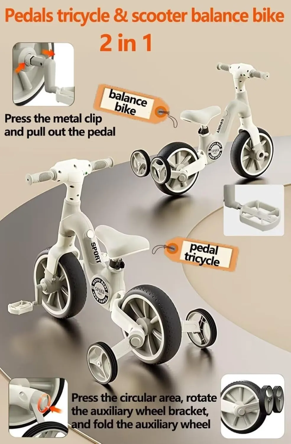 The latest three-in-one bicycle with good quality and light weight children's balanced three-wheel bicycle