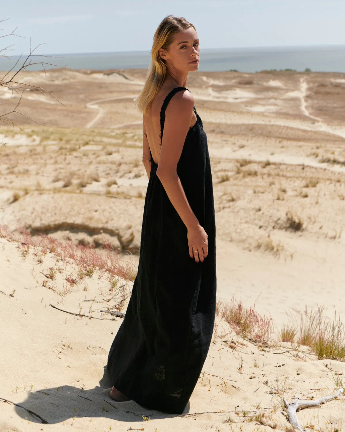 Tina - Linen Beach Dress in Black