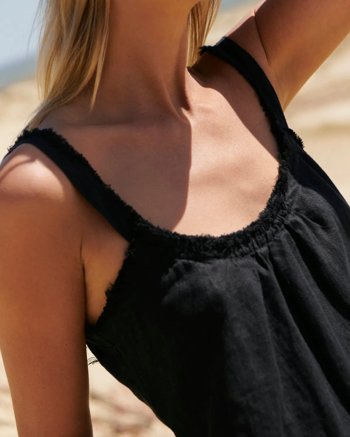 Tina - Linen Beach Dress in Black