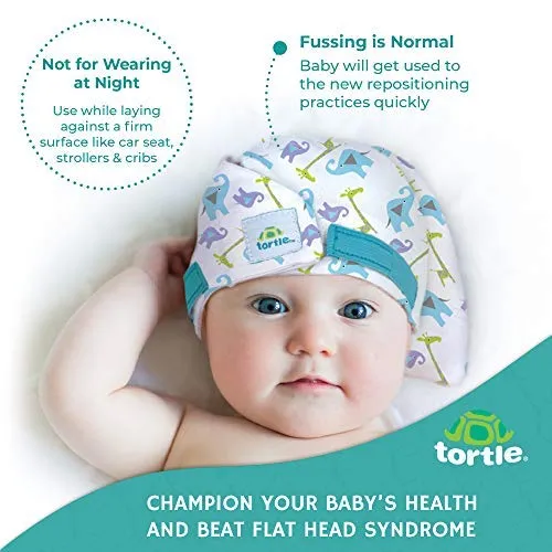 TORTLE Repositioning Beanie,  Adjustable Head Support Prevents Flat Head, FDA Cleared, Neck Positioner (Lucky Elephant)
