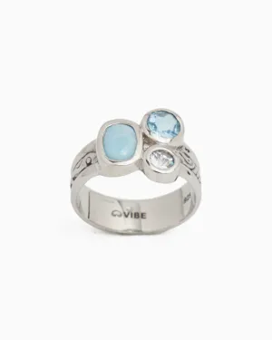 Triple Stone Ring with Reef Texture - Hampton Blue Topaz/Larimar/White Zircon