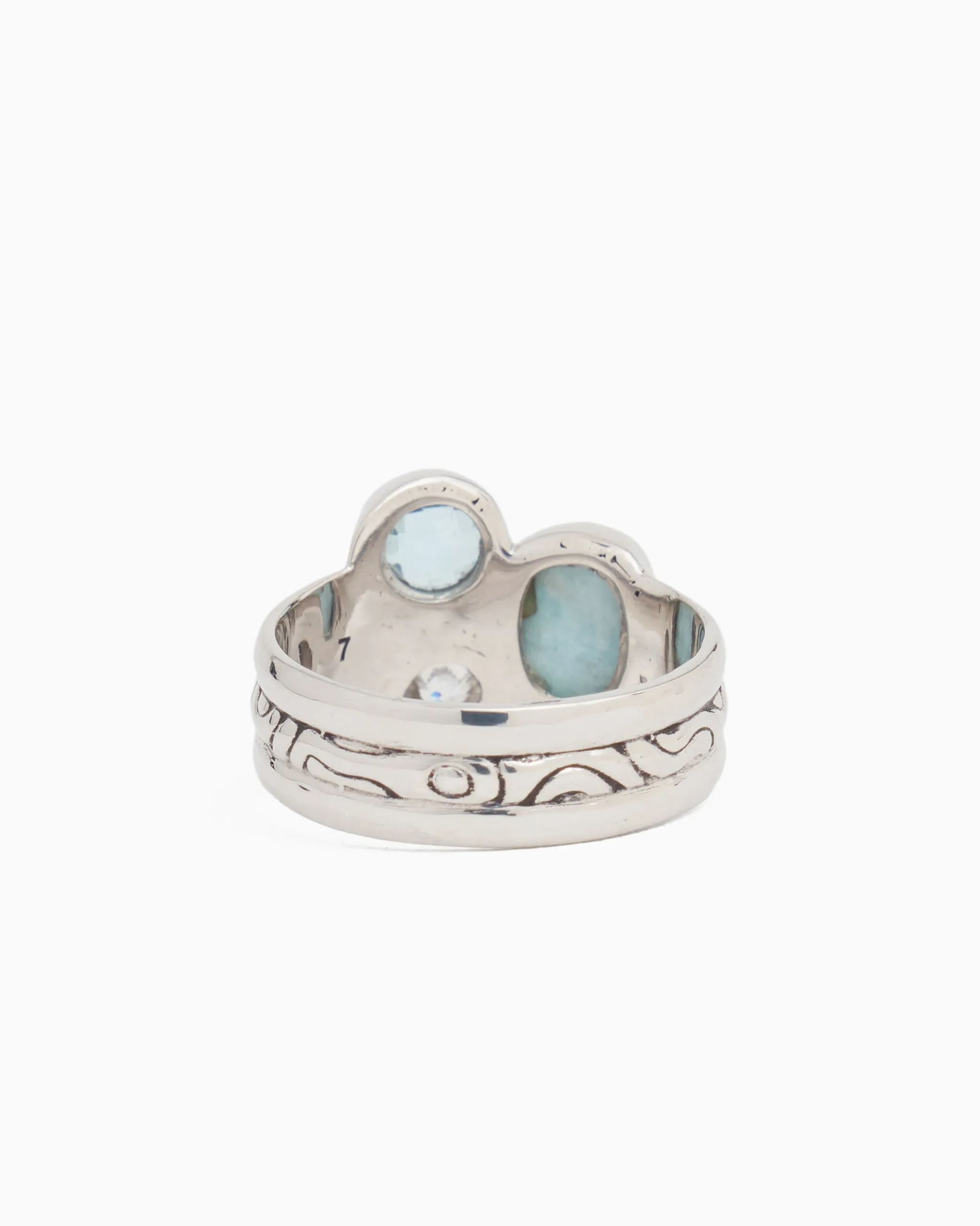 Triple Stone Ring with Reef Texture - Hampton Blue Topaz/Larimar/White Zircon