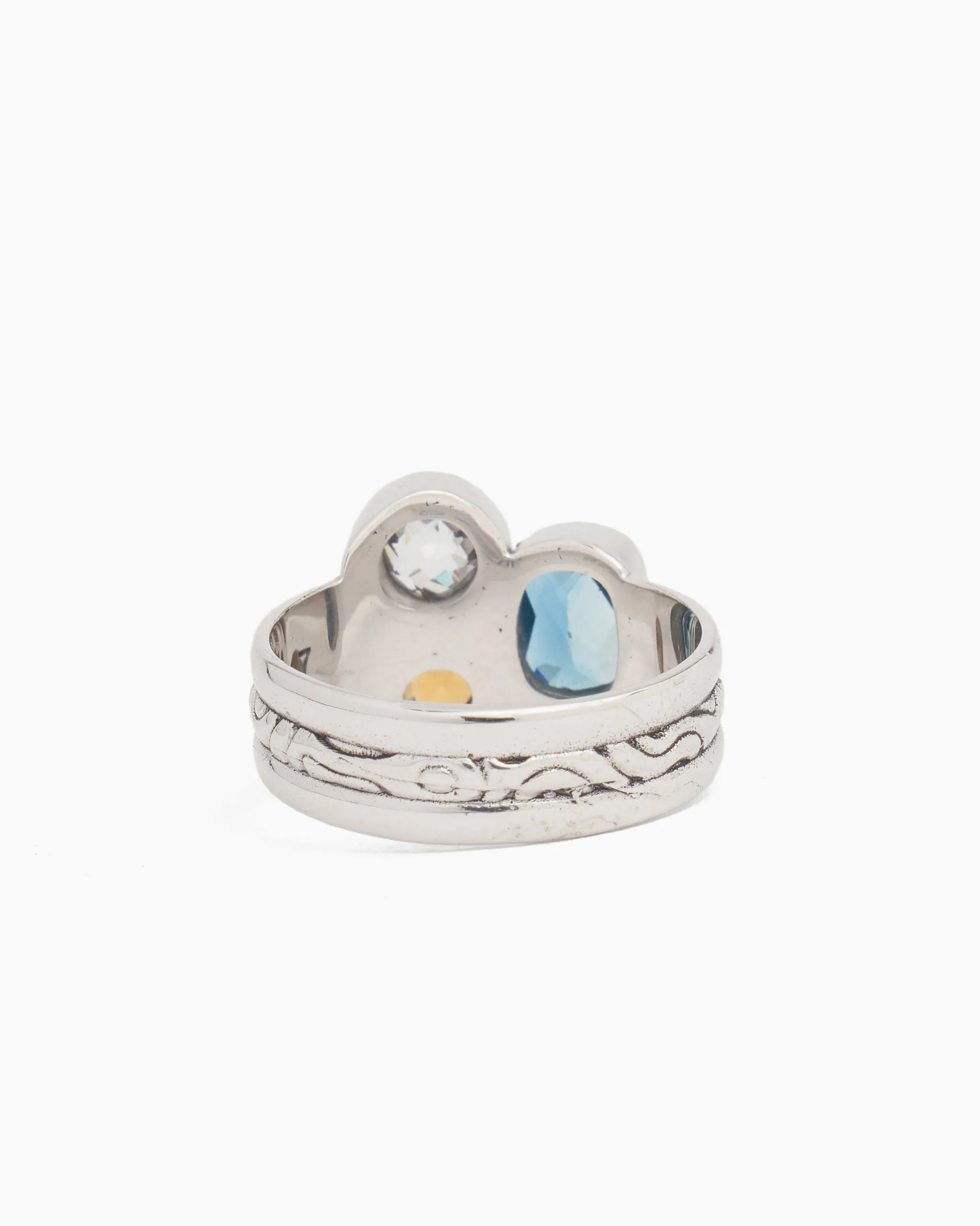Triple Stone Ring with Reef Texture - London Blue Topaz/Citrine/White Zircon
