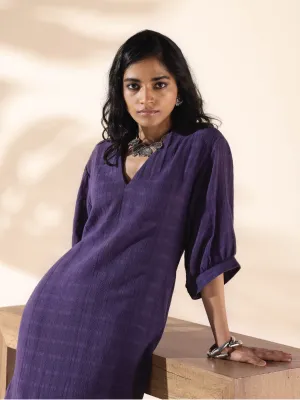 trueBrowns Purple Cotton Dobby Slit Dress