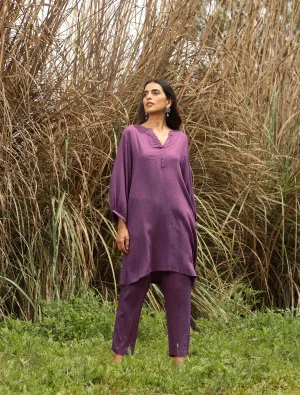 trueBrowns Purple Viscose Dobby Relaxed Co-ord Set