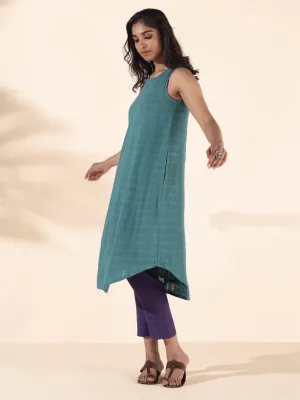 trueBrowns Turquoise Cotton Dobby Sleeveless Kurta Pant Set