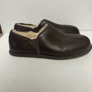 UGG Brown Leather Sheepskin Sherpa Lined Scuff Romeo Slippers Mens 14