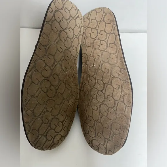 UGG Brown Leather Sheepskin Sherpa Lined Scuff Romeo Slippers Mens 14